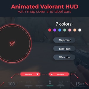 Superposición de Valorant en 7 colores, Valorant HUD animado, Valorant Overlay Minimal, Cubierta de mapa animada, HUD animado, Win Loss, Twitch Overlay