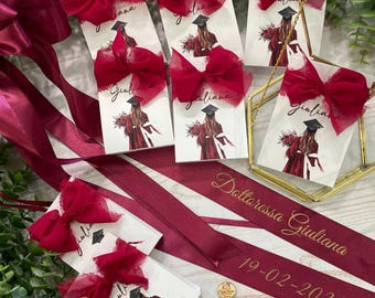 Porte-confettis personnalisé pour remise de diplômes avec ruban en mousseline