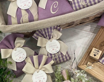 Sac sur mesure lilas et crème avec broderie initiale