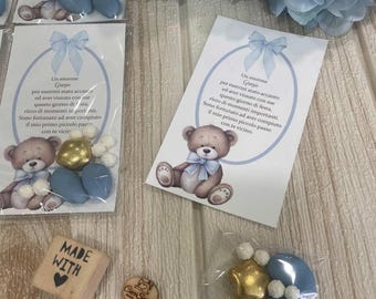 Soporte para confeti con osito de peluche y frase personalizada (compra mínima de 10 unidades)