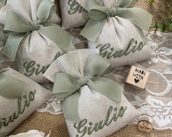 Sac sartorial naturel avec broderie initiale vert sauge