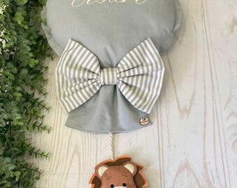 Cloud Balloon Birth Bow with Personalized Embroidery and Lion