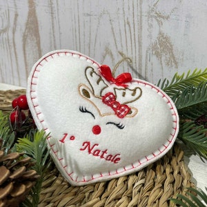 Cuore Primo Natale con Renna Natalizia