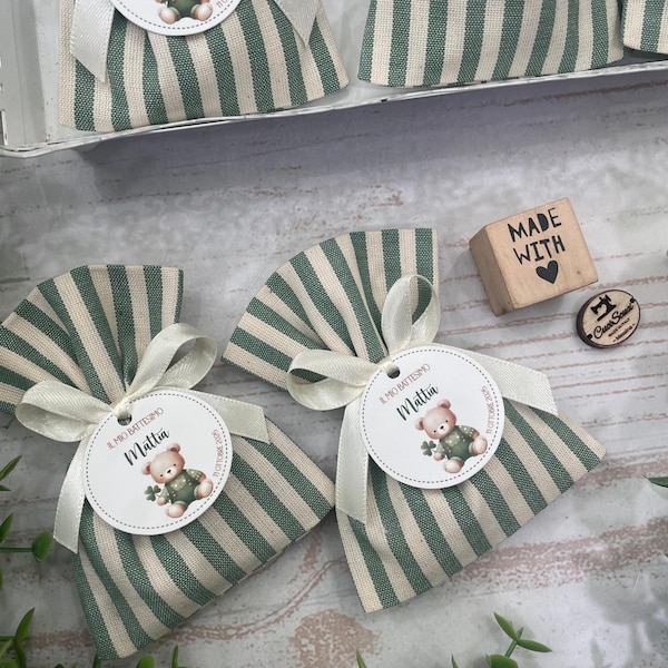 Mini Green Striped Bag with Personalized Tag