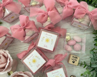 Porte-confettis personnalisé en PVC motif soleil et fleurs (commande minimum de 10 pièces)