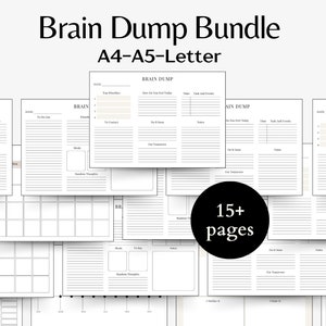 Brain Dump Planner Bundle Modelo de mapa mental TDAH Planejador semanal Lista de tarefas diárias Produtividade minimalista Planejador digital Matriz de prioridades PDF