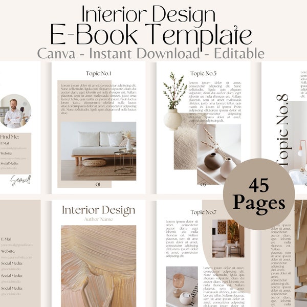 Modèle de design d'intérieur de livre électronique Modèle de livre électronique modifiable Canva Coaching de créateur de cours E-book Cours en ligne minimaliste pour les architectes d'intérieur