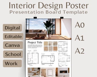 Interior Design Presentation Template Interior Design Board Layout Digital Interior Design Poster Template Design Client Canva Sheet A0 A1A2