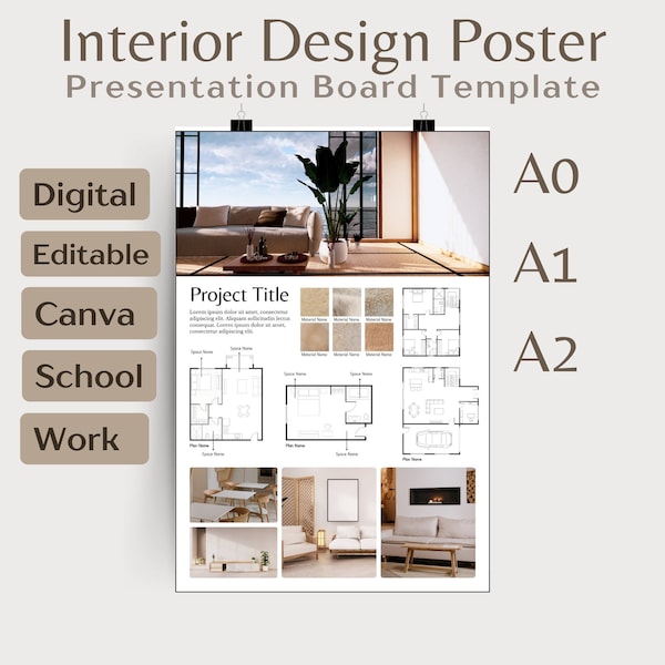 Interior Design Presentation Template Interior Design Board Layout Digital Interior Design Poster Template Design Client Canva Sheet A0 A1A2