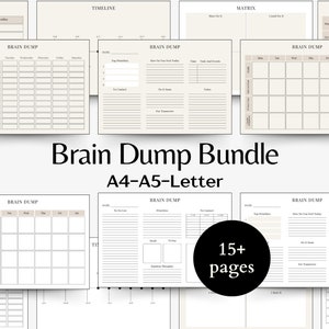 Brain Dump Bundle Planner, modèle de remue-méninges Agenda quotidien TDAH, liste hebdomadaire de tâches, organisateur d'idées de carte mentale minimaliste, productivité PDF
