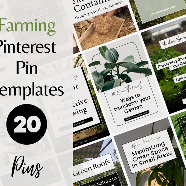 Pinterest Pins For Farming - Gardening Social Media Pins - Greenery Pinterest Templates - Harvesting Blog Pin - Agriculture Content Creator