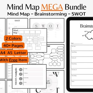 Pakiet Mega Map Myśli Szablon Burzy Mózgów Produktywność Cyfrowy Planer Diagram Studiów Materiały Do Wydruku Dla Studentów Macierz Priorytetów Myślenie Kreatywne