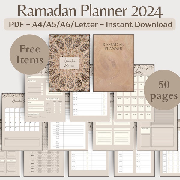 Ramadan Planner - Ramadan Journal - Prayer Tracker - Fasting Planner - Ramadan Calendar 2024 - Digital Printable Ramadan Month Template A4