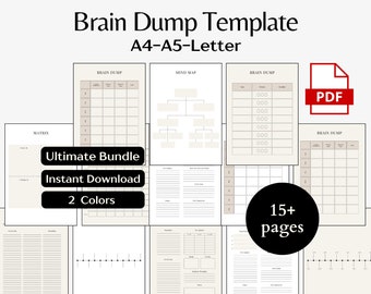 Brain Dump Bundle Template, Printable Brain Dump Planner, Ideas Origanizer, Brainstorming Digital Journal, Decision Making Productivity PDF