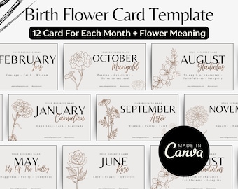 Birth Flower Card Template Birthflower Meaning Editable Card For Birth Flower Gifts Flower Of The Month Card For Jewellery Tumbler Mugs Gift