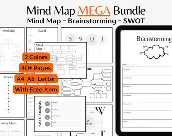 Mind Map Mega Bundle Brainstorming Template Productivity Digital Planner Study Diagram Student Printables Priority Matrix Creative Thinking