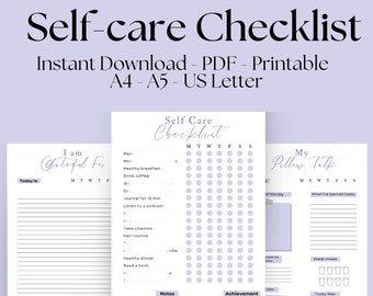 Self Care Checklist Printable Self Care For Mom Me Time Planner Self Care Digital Journal Gratitude Journal Self-Care Routine Selfcare Gift