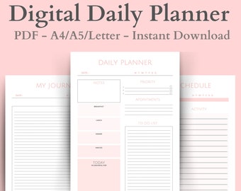 Daily Planner Digital Pink Undated Daily Planner Minimalist Daily Goal Planner Sheets Hourly Planner Daily Schedule Pink Journal To Do List