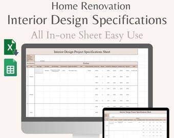 Interior Design Specifications Spreadsheet Home Renovation Interior Project Planner Budget Tracker Home Schedule Excel Google Sheet Template