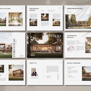 Plantilla de portafolio de arquitectura, plantilla de Canva de arquitectura minimalista, presentación de proyectos, catálogo de propuestas de proyectos, freelance