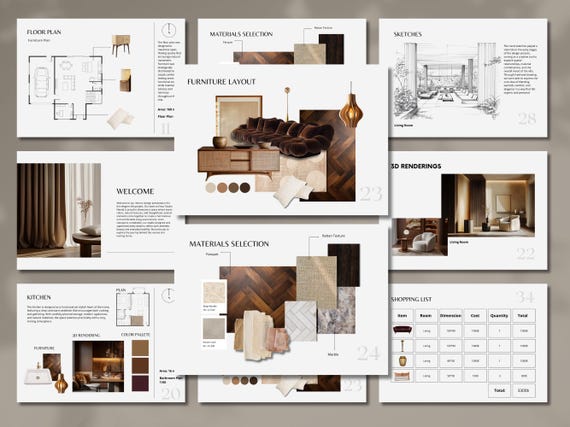 Interior Design Presentation Template, Interior Design Project Proposal, Client Presentation, Mood Board Canva, InDesign Client Proposal