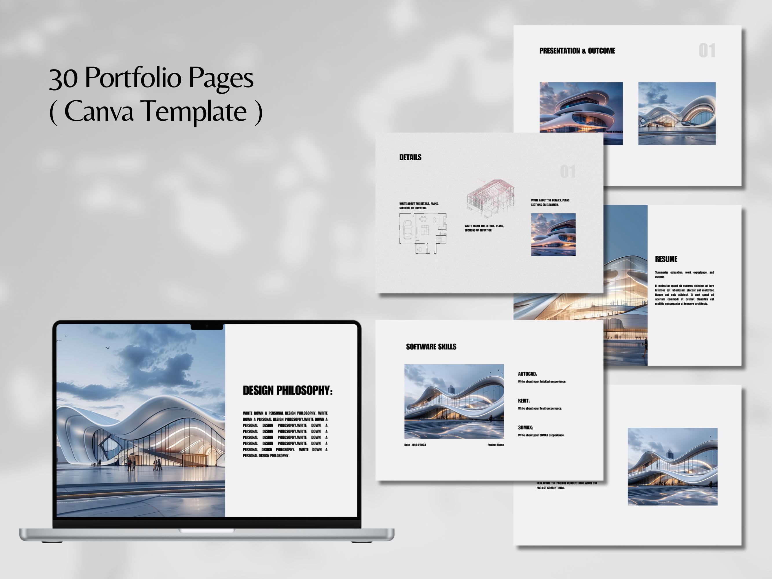 Architecture Portfolio Template, Canva Architecture Template, Project ...