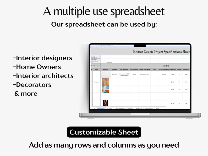 Interior Design Specification Sheet, FFE Interior Design Template ...