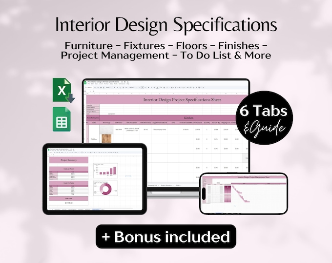 Interior Design Project Tracker - Project Management- Excel Template ...