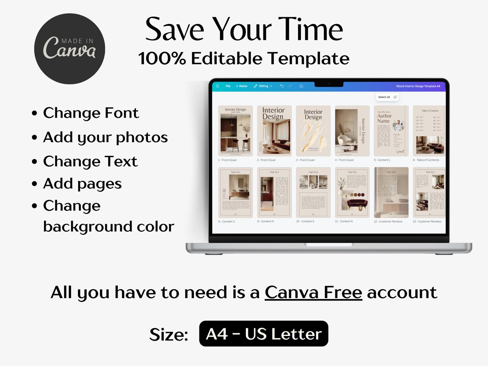 Interior Design Ebook Template Canva Editable Ebook Template Home Decor ...