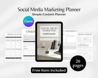 Social Media Planner Printable: Content Calendar, Tracker Kit (US Letter) (Digital Download)