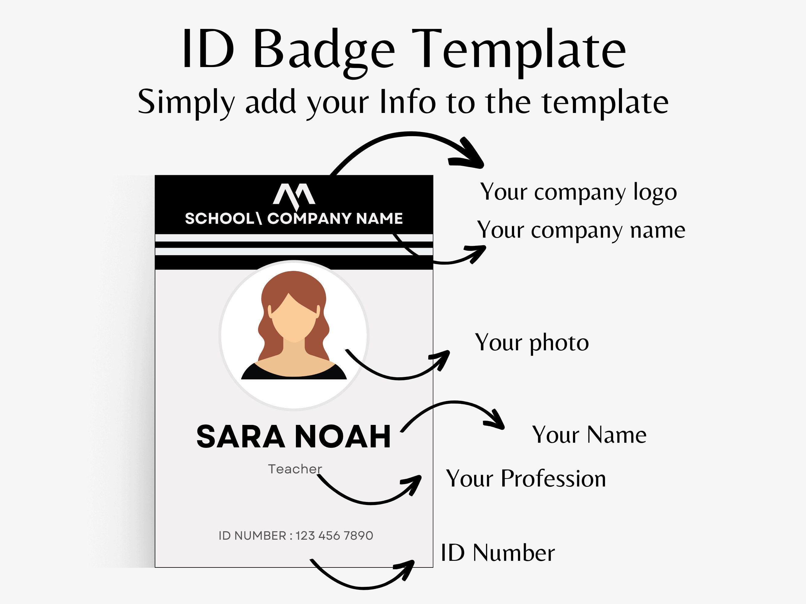 ID Badge Template - ID Card Editable Template - Work Name Tag ...