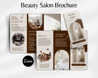 Beauty Salon Brochure Template Hair Nail Flyer Spa Service Guide Tri-fold Editable Brochure Makeup Artist Pricelist Luxury Skincare Business