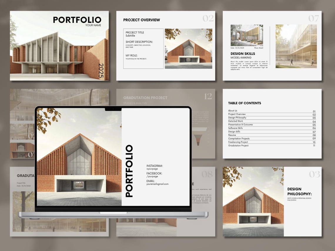 Architektur Portfolio Vorlage, Minimalistische Innenarchitektur Canva ...
