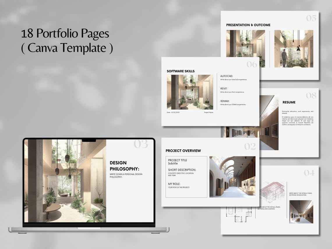 Architecture Portfolio Template, Architect Template Canva, Interior ...
