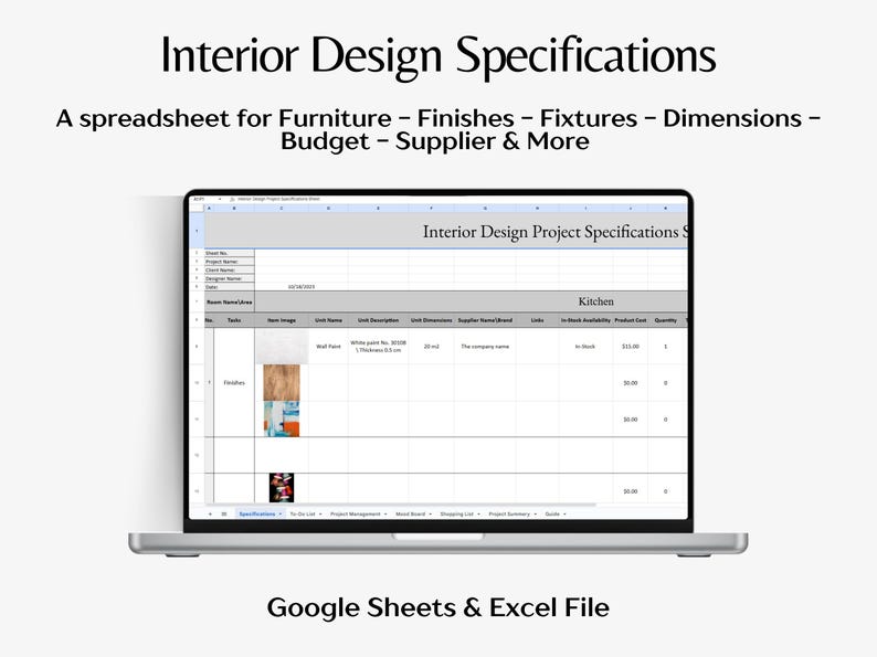 Specification Sheet Ffe Interior Design Specification Sheet, FFE Interior Design Template ...
