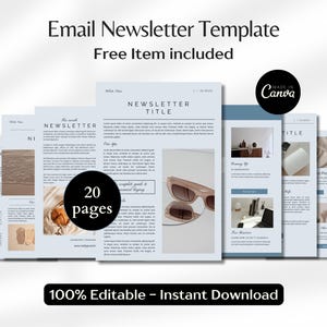 Email Newsletter Template E-mail Newsletter Canva Template Small Business Email Marketing Mailing List Pack Blue Aesthetic Newsletter