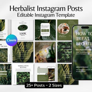 Herbalist Instagram Posts, Herbal Instagram Canva Template, Wellness Social Media Template, Holistic Account Branding, Wellbeing Green Posts