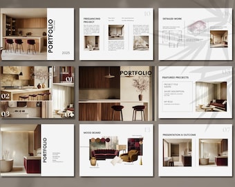 Interior Design Portfolio Template, Minimalist Interior Design  Template, Architect Presentation, Interior Mood Board, Designer Resume CV
