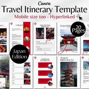 Modelo de guia de viagem para o Japão, modelo de itinerário de viagem, guia de viagem para impressão, planejador de viagem editável, guia turístico para celular, planejador de lua de mel
