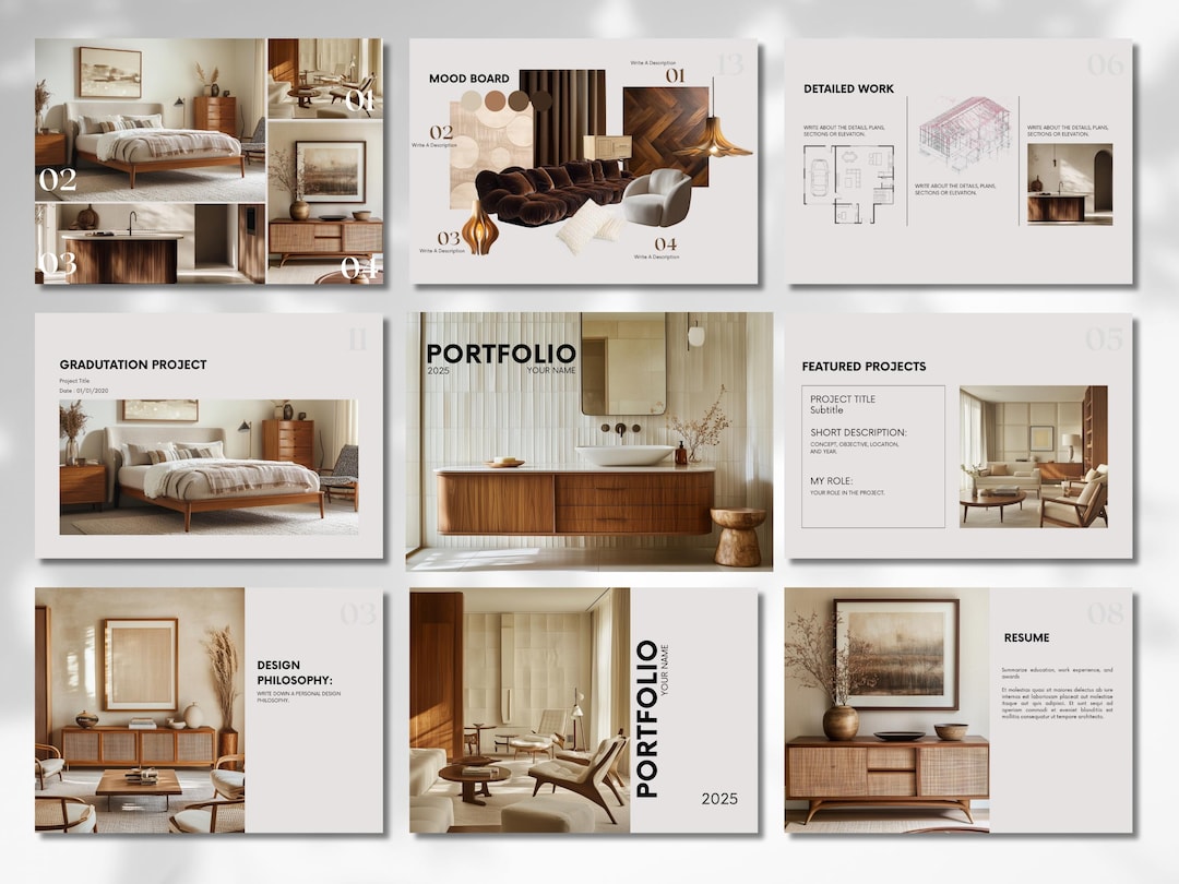 Interior Design Portfolio Template, Mid-century Interior Design Template,  Project Presentation Canva, Interior Mood Board, Designer Resume - Etsy ..., image size:1080x810
