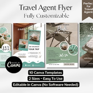 Plantilla de volante para agencia de viajes, folleto de agencia de viajes, hoja de precios de viajes, volante de reserva de hotel, volante editable de Canva, contenido de viajes A4 - Carta