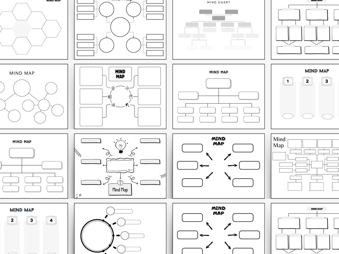 Mind Map Bundle Template, Brainstorming Printables, Productivity Charts ...