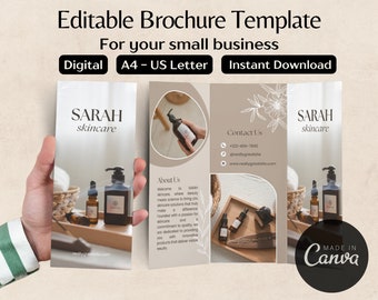 Editable Brochure Template Digital Flyer Canva Template Custom Tri-fold Brochure Shop Marketing Small Business Branding New Shop Decoration