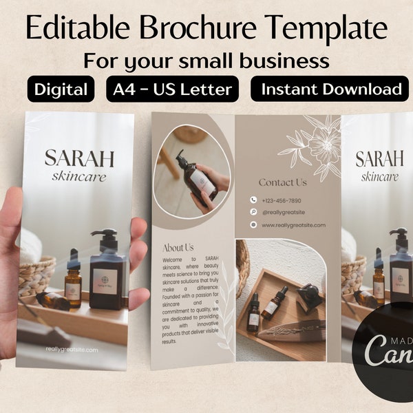 Editable Brochure Template Digital Flyer Canva Template Custom Tri-fold Brochure Shop Marketing Small Business Branding New Shop Decoration