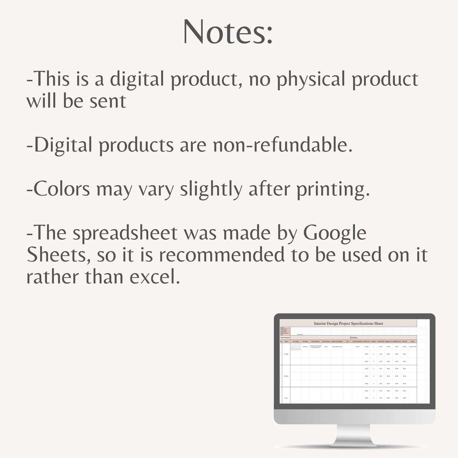 Interior Design Specifications Template Excel Template FFE Interior ...