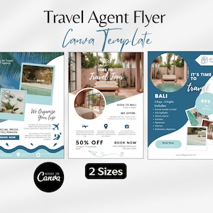 Plantilla de volante para agente de viajes Folleto de viajes corporativos Guía de precios de viajes Ofertas de hoteles Paquetes Folleto editable de Canva Contenido de viajes A4 - Carta