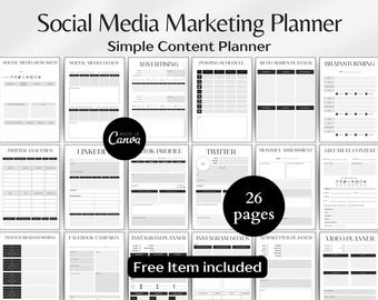 Social Media Planner Template, Content Calendar, Tracker Kit, Content Creator Planner, Instagram Plan, Facebook Posts, Social Media Analytic