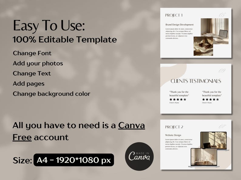 Editable Portfolio Template, Minimalist Freelancer Portfolio Canva ...