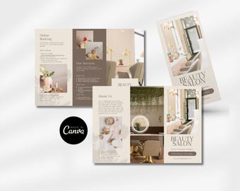 Beauty Brochure Canva Template, Salon Flyer, Spa Service Guide, Tri-fold Editable Brochure, Nails Pricelist, Luxury Skincare Business A4 US