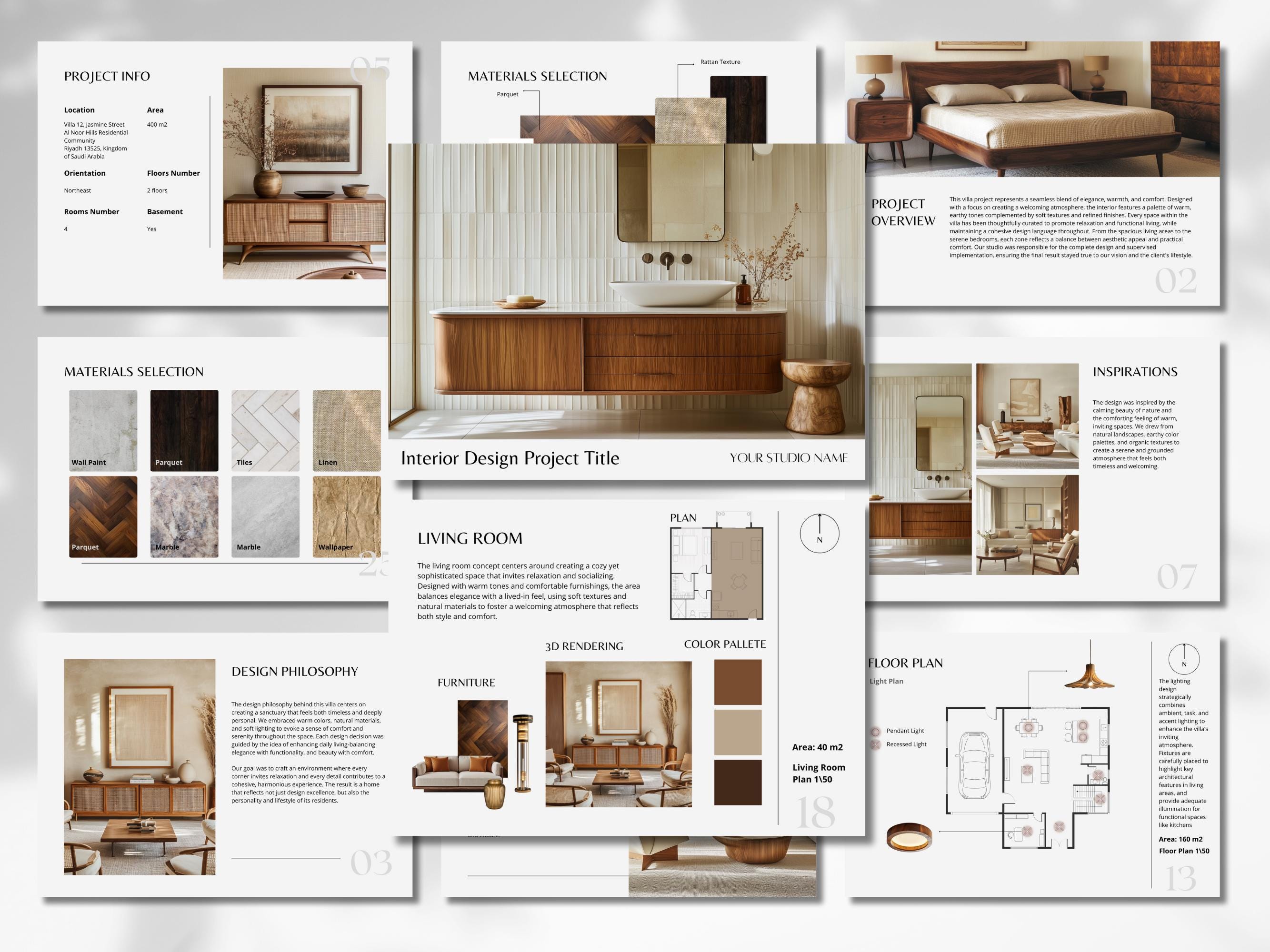 Interior Design Presentation Template, Interior Design Project Proposal, Client Presentation, Mood Board Canva, Digital Client Proposal